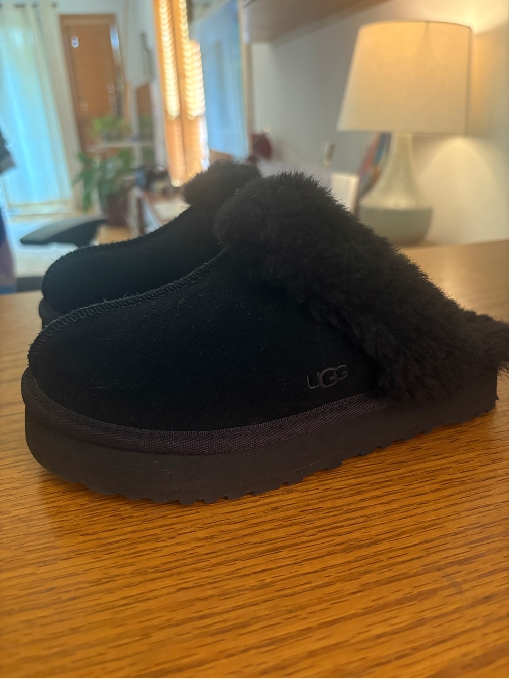 UGG Kids Black Shearling Slip-On Clog